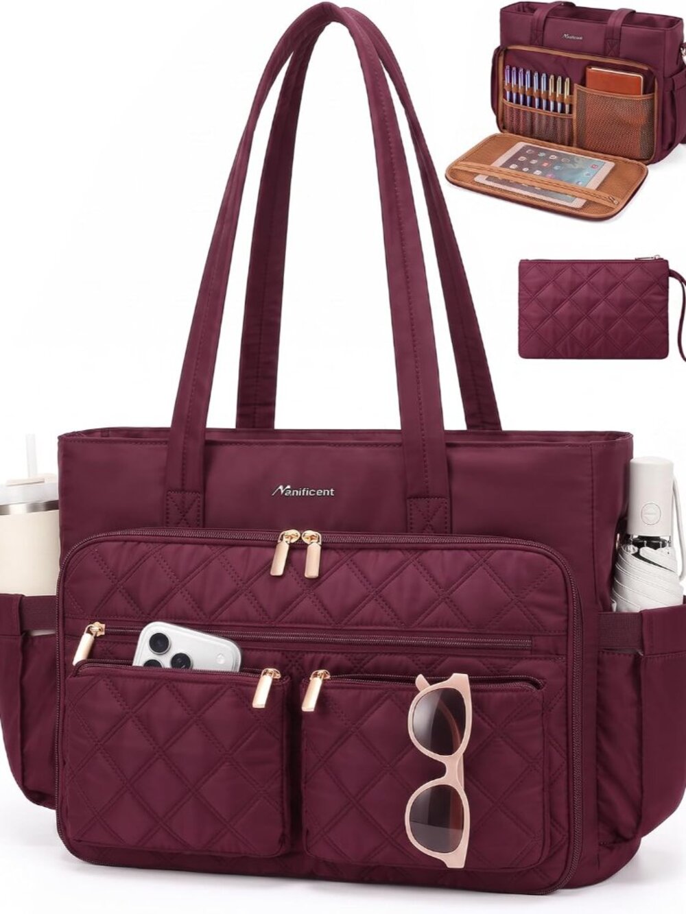 Teacher Tote Bag for Women, 15.6 Inch Laptop Bag with 40 oz Cup Holder